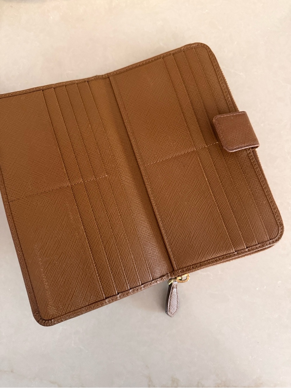 Prada Chocolate Brown Saffiano Zip Wallet with Gold Logo - Picture 9 of 15